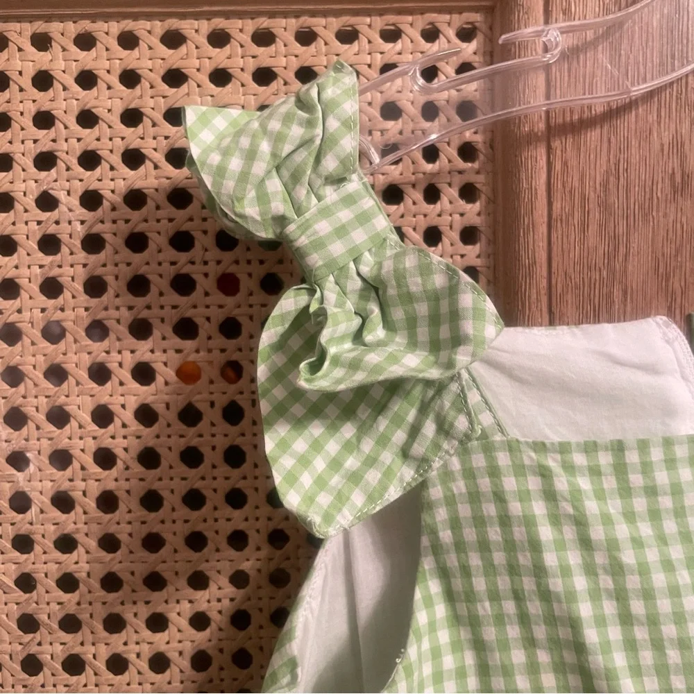 Gymboree  Girls Size 7 Green Gingham Smocked Dress Easter